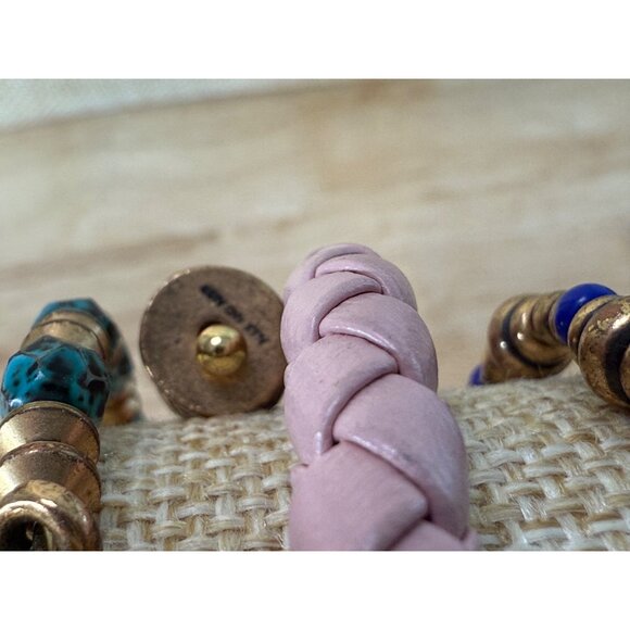 Alex & Ani Set Of 3 Memory Wire & Beaded Bracelets With Pink Braided Leather Tur - Picture 2 of 9